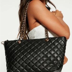 Elegant Black Quilted Tote Bag
